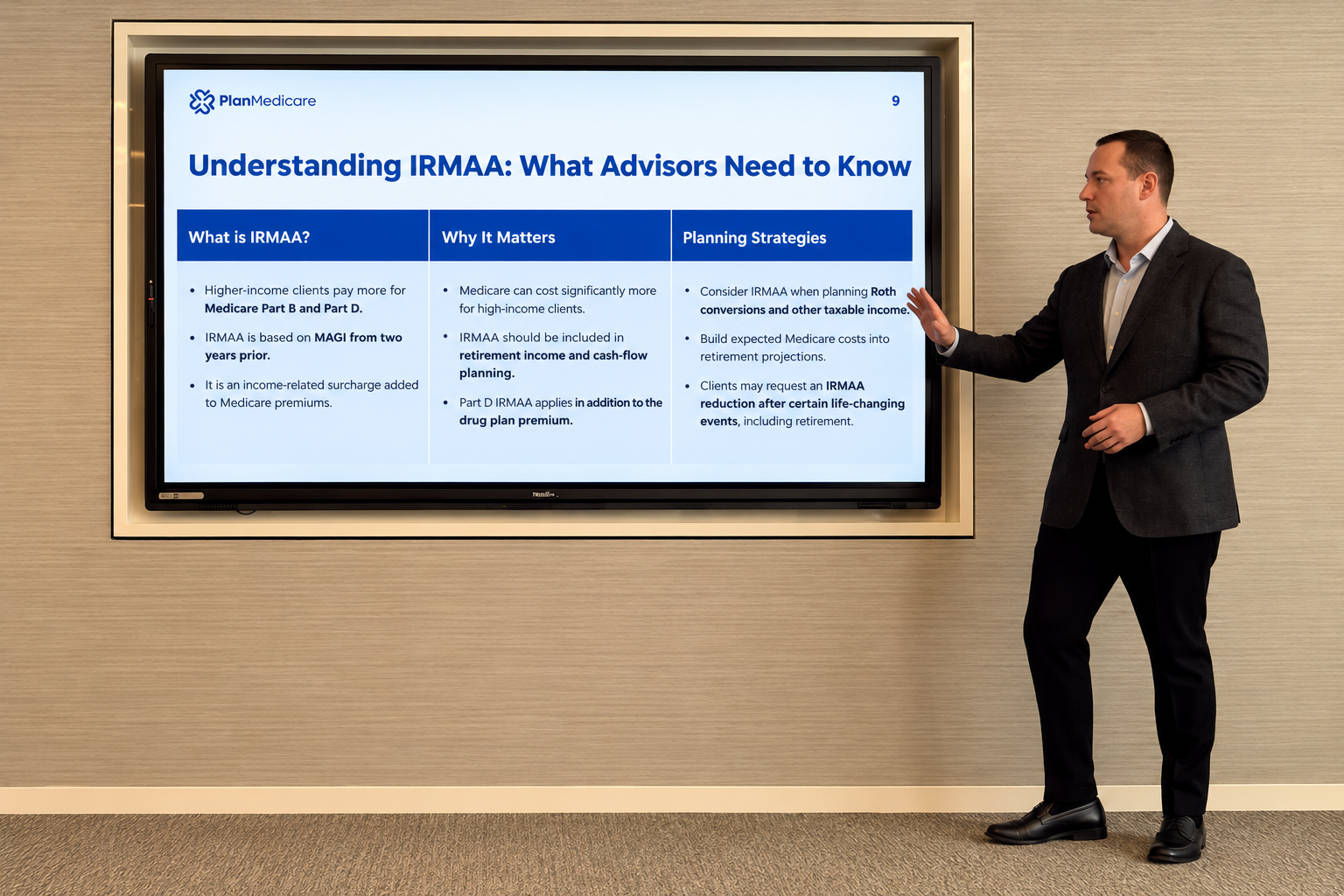 Brian Krantz presenting an IRMAA Medicare education session